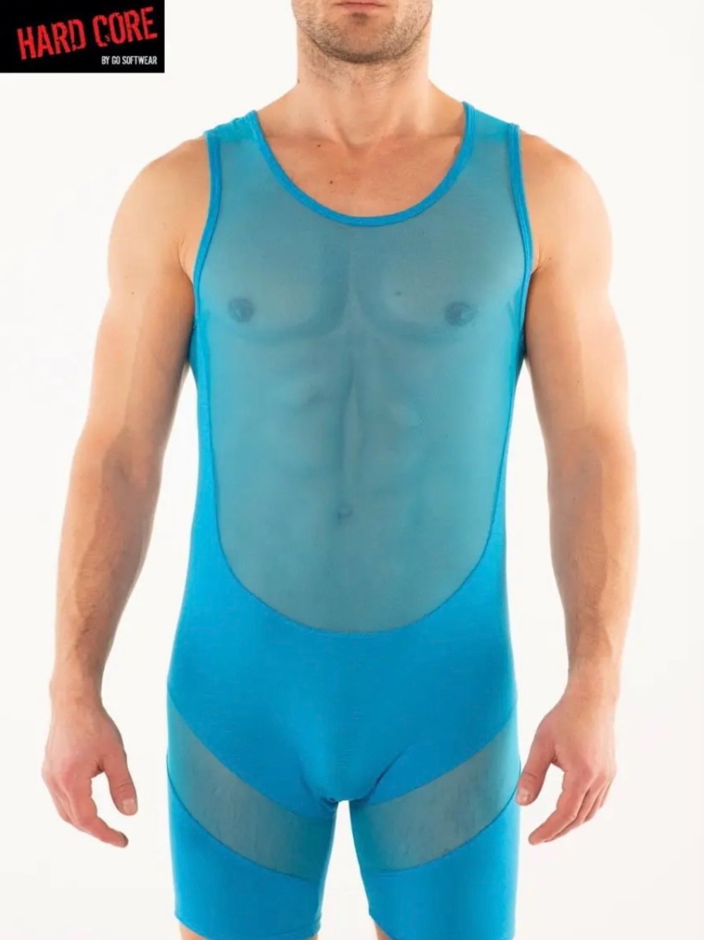 Men's Sheer Mesh Athletic Bodysuit Tank - Blue